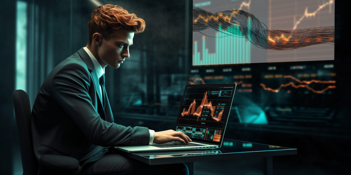 Un joven inversor que hace trading utilizando su ordenador portátil, aprendiendo a operar con cobre.