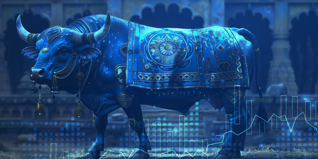 Un mercado financiero indio alcista superpuesto con un gráfico.